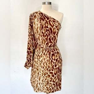 Christian Dior Leopard Print One Sleeve Dress Size 36 but fits like a 0.